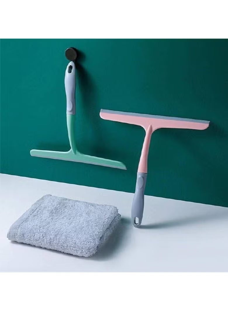 مسّاحة زجاج بسلاح سيليكون لتنظيف الشبابيك وأبواب الدش والمرايا – ممسحة مياه للحمّام والزجاج الأمامي للسيارة بمقبض مريح ضد الانزلاق مع فتحة تعليق – تنظيف بدون خطوط - Image 1